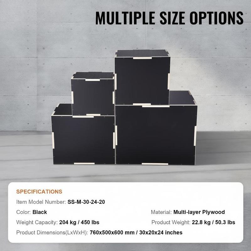 Home Gym Jump Box - Wooden Plyo Box 30/24/20 Inch For