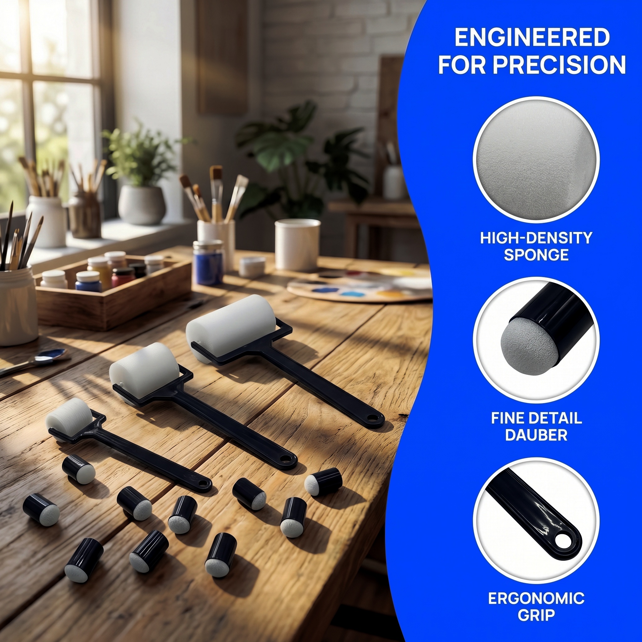 Foam Roller High Density - 13Pcs Sponge Roller & Finger Dauber